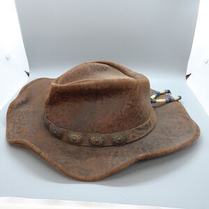 Henschel Hat Wrangler Leather Brown Outdoor Explorer Mens Smal USA beads studded